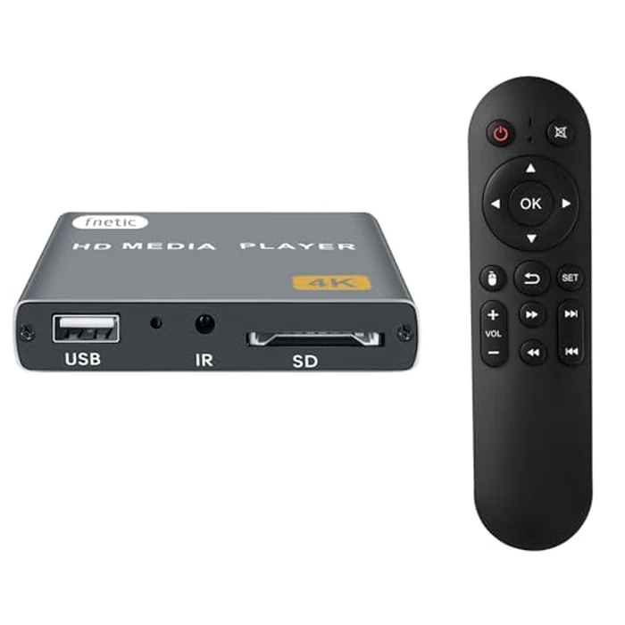 fnetic 4K Digital Media Player, TV MP4 Video Player with HDMI/AV Output, Digital Signage Mini HD Media Players for USB Drives/SD Cards, H.265/HEVC, Looping, Auto Playback, Grey by fnetic - Image 1