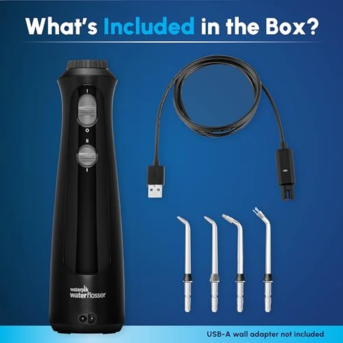 Waterpik Cordless Pearl Rechargeable Portable Water Flosser for Teeth, Gums, Braces Care and Travel, Extra Quiet, 4 Flossing Tips - ADA Accepted, WF-13 Black, Amazon Exclusive by Waterpik - Image 4
