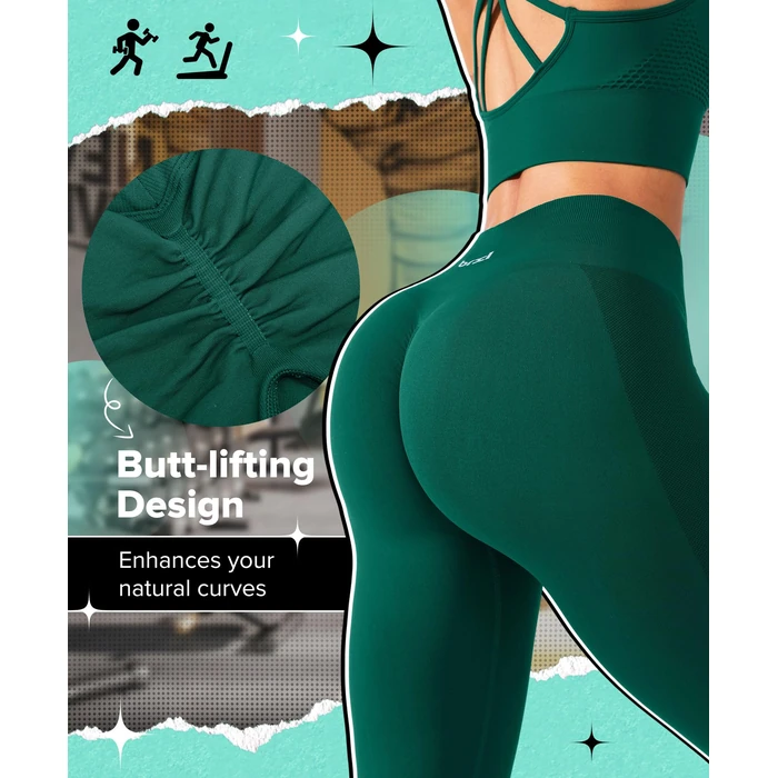 BRXL Butt Lifting Workout Lycra Leggings for Women Tummy Control High Waist Seamless No Front Seam Gym Yoga Running Leggings Dark Green L by BRXL - Image 2