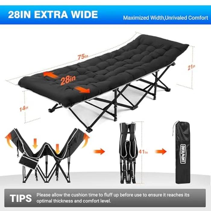 Overmont Camping Cot with Mattress - 28” Extra Wide Portable Folding Cot for Adults Load 550 LBS with Carry Bag for Outdoor Travel Home Office Nap by OVERMONT - Image 2