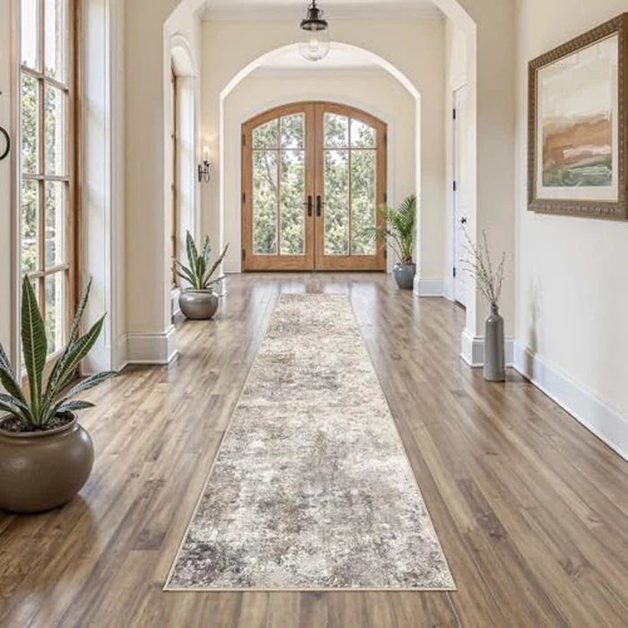 UERMEI 2X10 Washable Runner Rug for Hallway: Soft Neutral Modern Abstract Area Rug - Non-Slip Low Pile Long Throw Indoor Carpet for Kitchen Entryway Kitchen Bedroom Laundry - Brown Grey by UERMEI - Image 1