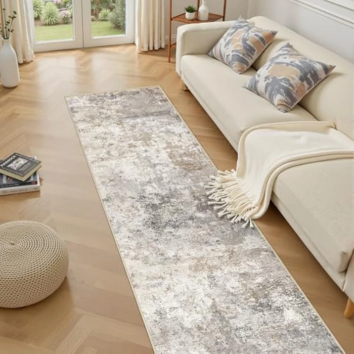 UERMEI 2X10 Washable Runner Rug for Hallway: Soft Neutral Modern Abstract Area Rug - Non-Slip Low Pile Long Throw Indoor Carpet for Kitchen Entryway Kitchen Bedroom Laundry - Brown Grey by UERMEI - Image 8