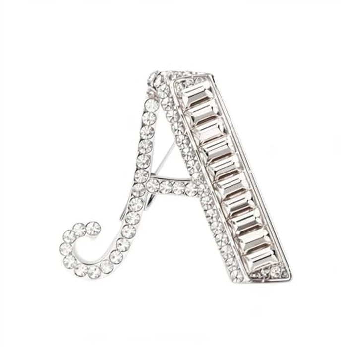 Letter Brooch Pins Initial Rhinestone Brooch for Women Crafts, Silver Plated Metal A-Z 26 Letters Rhinestone Crystal Lapel Pin Brooches by BeeGift - Used - Like New condition - US$6.22