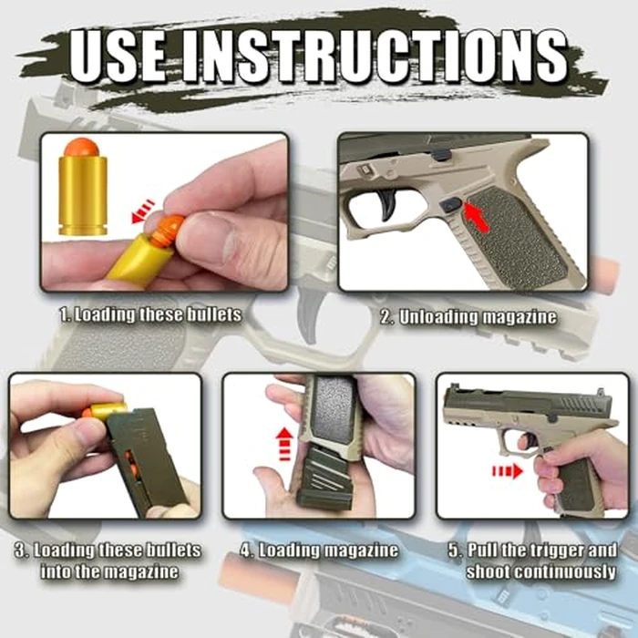 Automatic Shell Ejecting Toy Gun Pistol, Soft Bullet Toy Gun for Boys, Education Model Realistic Toy Pistol Shooting Game Toys Gifts Christmas Birthday for Kids 8+ by XUZHTYOO - Image 4