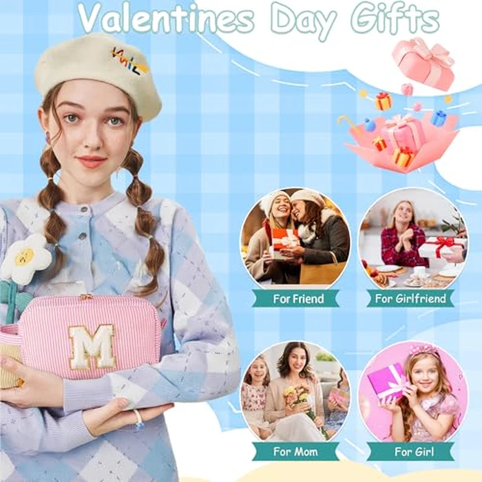 YOOLIFE Travel Cosmetic Bag for Women - Monogram Initial Cute Pink Makeup Bags Cosmetic Toiletry Pouch Make Up Case for Women Her Friend Bridesmaid Teacher, Personalized Birthday Gifts for Women J by YOOLIFE - Image 5