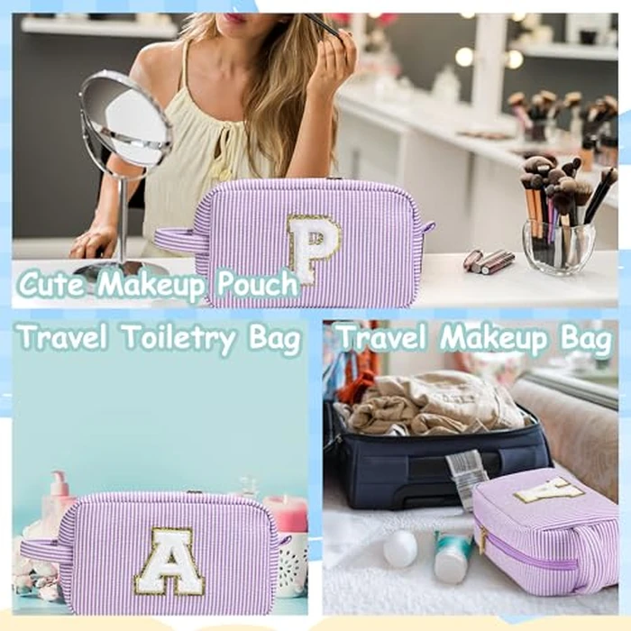 YOOLIFE Travel Cosmetic Bag for Women - Monogram Initial Cute Pink Makeup Bags Cosmetic Toiletry Pouch Make Up Case for Women Her Friend Bridesmaid Teacher, Personalized Birthday Gifts for Women J by YOOLIFE - Image 6