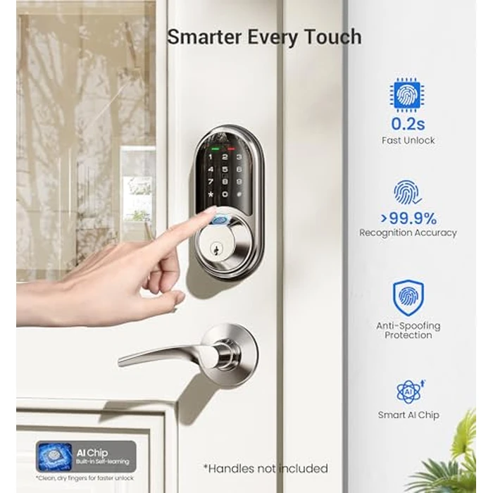 Veise RZ07 Fingerprint Smart Lock, 7-in-1 Smart Locks for Front Door, Keyless Entry Door Lock with App Control, Biometric Electronic Touchscreen Keypad Deadbolt, Satin Nickel by Veise - Image 7