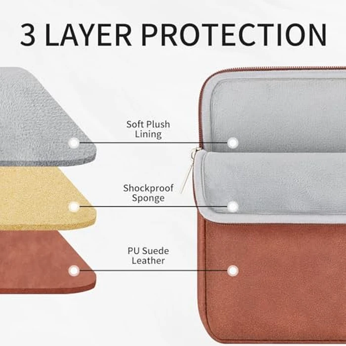 RAINYEAR 16 Inch Laptop Sleeve PU Suede Leather Case Protective Padded Cover Water Resistant Carrying Bag Compatible with 16" MacBook Pro/Max A2780 A2991 A3403 A3186 A2141 A2485 (Brown) by RAINYEAR make life easier - Image 3