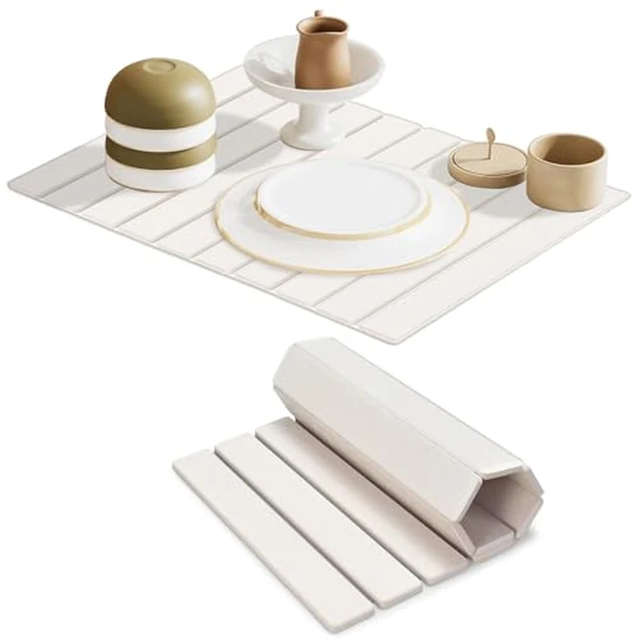 Large Stone Dish Drying Mats for Kitchen Counter, 23"(L)x16"(W) Diatomaceous Earth Mats, Water-Absorbent Collapsible Multi-Purpose Stone Drying Tray for Cups Dishes Bottles, Match Any Countertop by Maigandamai - Used - Acceptable condition - CA$11.61