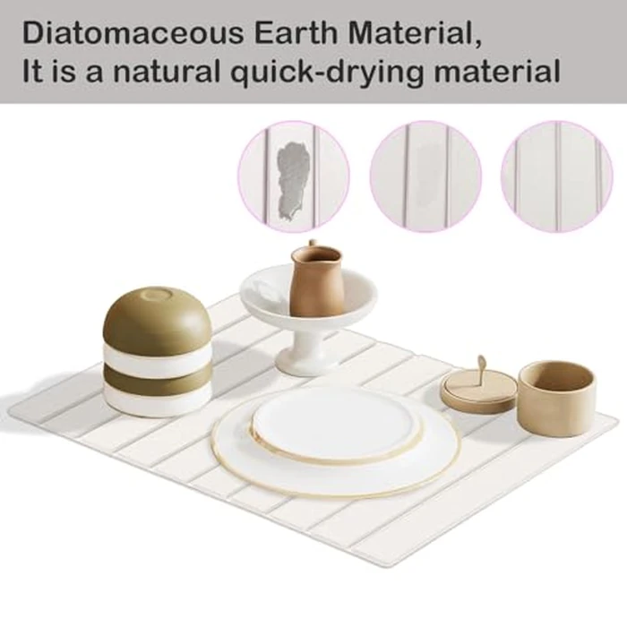 Large Stone Dish Drying Mats for Kitchen Counter, 23"(L)x16"(W) Diatomaceous Earth Mats, Water-Absorbent Collapsible Multi-Purpose Stone Drying Tray for Cups Dishes Bottles, Match Any Countertop by Maigandamai - Image 3