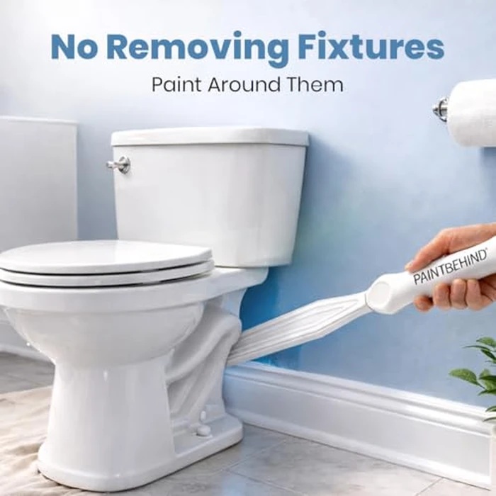 PAINT BEHIND Toilet Tool Nylon Brush - Flat Paint Brush Set for Walls, Behind Toilet and Hard to Reach Areas - Painting Supplies for Home Interior Set - 16 in L x 12 in W x 19 in H by PAINT BEHIND - Image 4