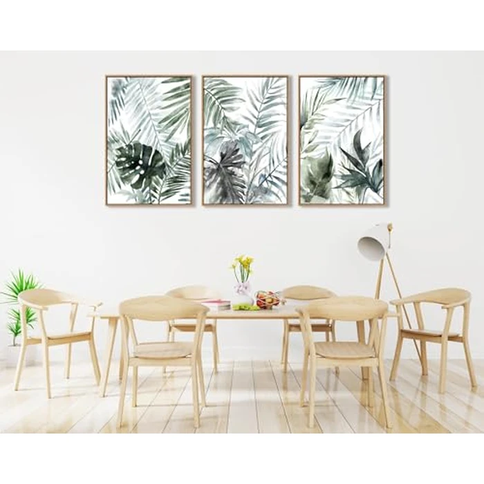 Large Framed Canvas Wall Art - Natural Float Framed Tropic Leaf Pictures Wall Art Prints for Living Room Decor Green Plants Artwork for Bedroom Kitchen Home Office Decoration 120 X 60 CM Set of 3 by linglingdog - Image 5
