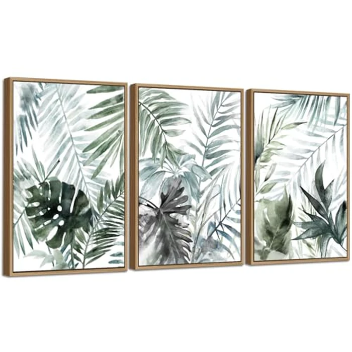 Large Framed Canvas Wall Art - Natural Float Framed Tropic Leaf Pictures Wall Art Prints for Living Room Decor Green Plants Artwork for Bedroom Kitchen Home Office Decoration 120 X 60 CM Set of 3 by linglingdog - Image 7