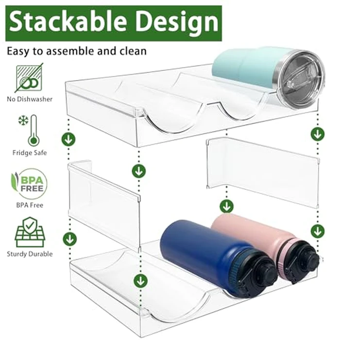 Spaclear 4 Pack Water Bottle Organizer, Stackable Kitchen Pantry Organization and Storage Shelf, Plastic Bottle Holder for Fridge Kitchen Cabinet Organizer and Storage, Tumbler Mug Cup Organizer by Spaclear - Image 5
