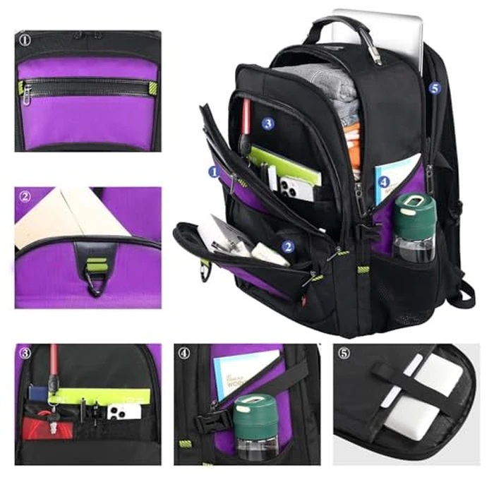 Z-MGKISS 52L Travel Backpack for Women, Large Waterproof Anti-Theft Backpack 17.3 Inch with USB Port, TSA-Approved Daypack, Gifts for Women Teacher Business College, Purple by Z-MGKISS - Used - Like New condition