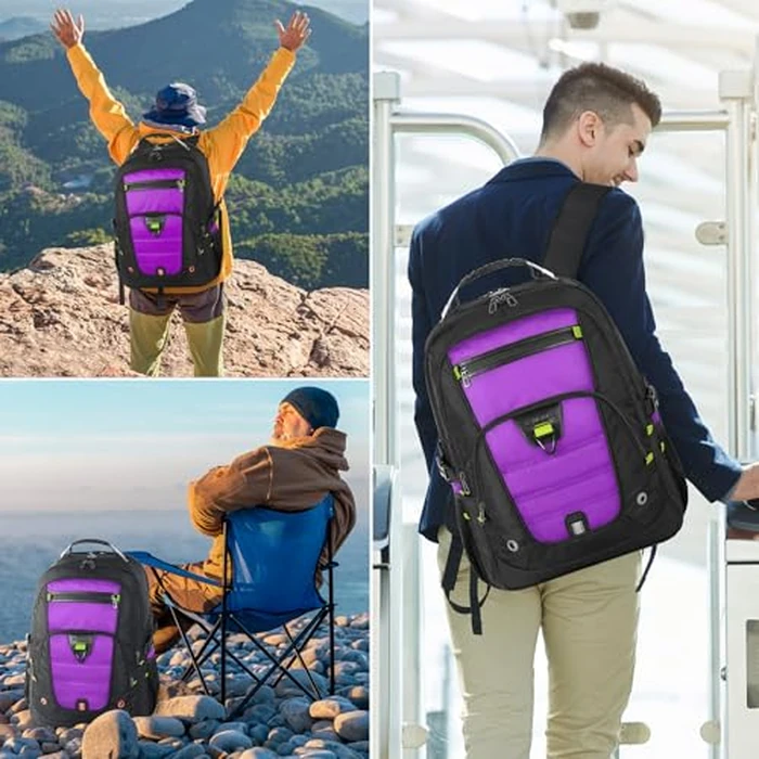 Z-MGKISS 52L Travel Backpack for Women, Large Waterproof Anti-Theft Backpack 17.3 Inch with USB Port, TSA-Approved Daypack, Gifts for Women Teacher Business College, Purple by Z-MGKISS - Image 4