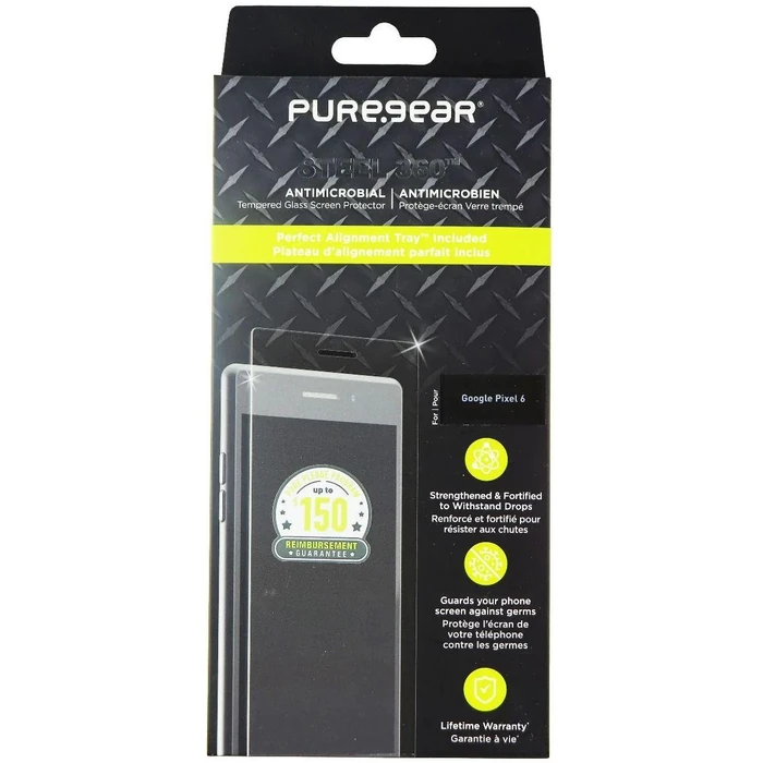 PureGear Steel 360 Series Tempered Glass with Alignment Tray for Google Pixel 6 - Clear by PureGear - Refurbished - Brand New condition