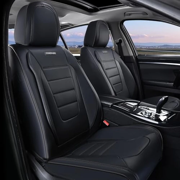 Coverado Seat Covers, Car Seat Covers Front Seats, Car Seat Protector Waterproof, Car Seat Cover, Car Seat Cushion Nappa Leather, Black Seat Covers for Cars Carseat Cover Universal Fit for Most Cars by Coverado - Used - Acceptable condition - US$77.44
