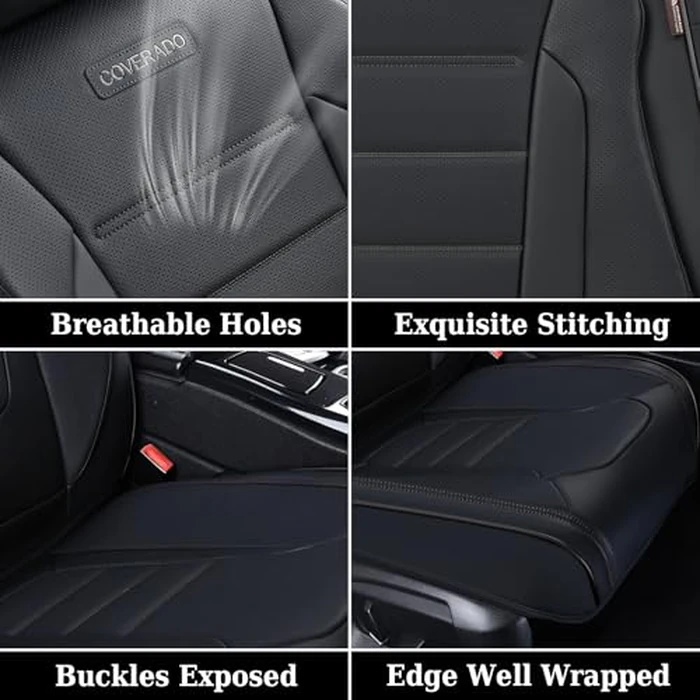 Coverado Seat Covers, Car Seat Covers Front Seats, Car Seat Protector Waterproof, Car Seat Cover, Car Seat Cushion Nappa Leather, Black Seat Covers for Cars Carseat Cover Universal Fit for Most Cars by Coverado - Image 6
