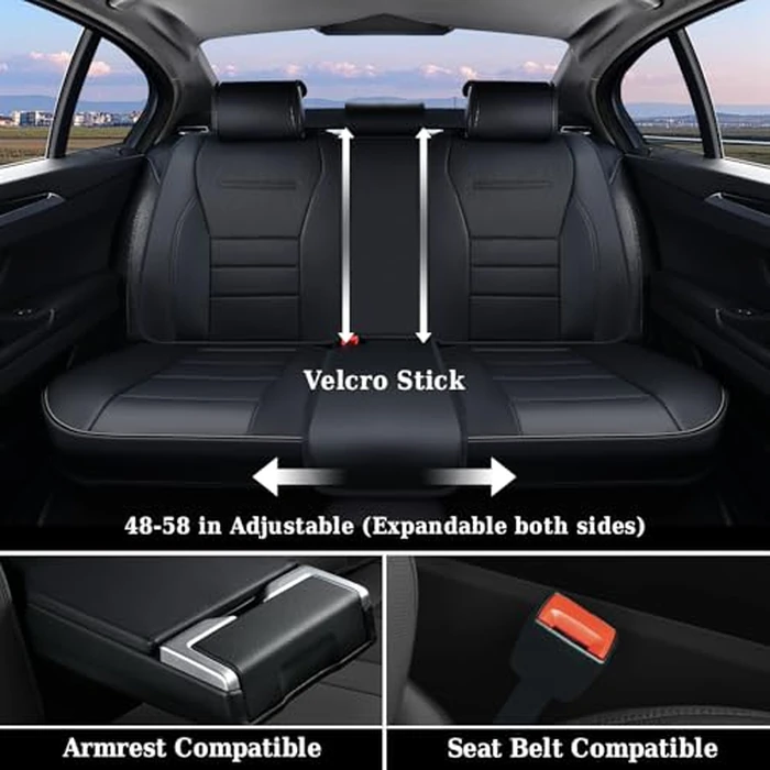 Coverado Seat Covers, Car Seat Covers Front Seats, Car Seat Protector Waterproof, Car Seat Cover, Car Seat Cushion Nappa Leather, Black Seat Covers for Cars Carseat Cover Universal Fit for Most Cars by Coverado - Image 7