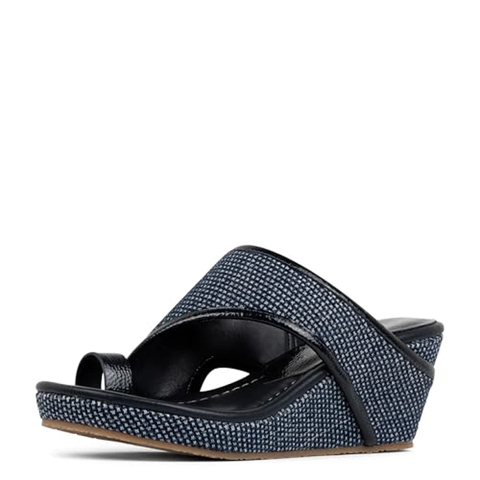 Donald Pliner Women's Gyer Wedge Sandals, Size 10 in Navy Denim, Comfortable, Cute, & Classy Slip-On Heeled Dress Sandals for Women, Casual Ladies Beach Shoes for Everyday, Errands, Events by Donald J Pliner - Used - Very Good condition - US$82.92
