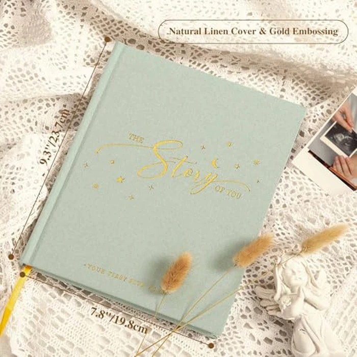 Lanpn Baby Memory Book - Linen Baby Book Journal Memories Keepsake - The Story of You - Newborn Baby First 5 Year Scrapbook Photo Book Milestone Album for Boy Girl New Parents (Sage Green, 154 Pages) by Lanpn - Image 2
