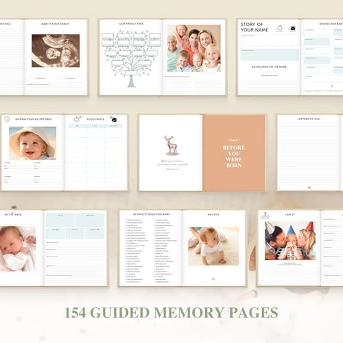 Lanpn Baby Memory Book - Linen Baby Book Journal Memories Keepsake - The Story of You - Newborn Baby First 5 Year Scrapbook Photo Book Milestone Album for Boy Girl New Parents (Sage Green, 154 Pages) by Lanpn - Image 5