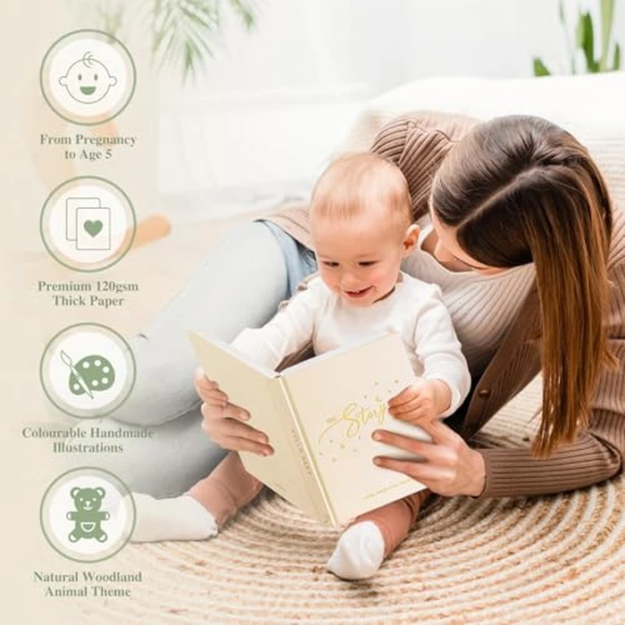 Lanpn Baby Memory Book - Linen Baby Book Journal Memories Keepsake - The Story of You - Newborn Baby First 5 Year Scrapbook Photo Book Milestone Album for Boy Girl New Parents (Sage Green, 154 Pages) by Lanpn - Image 6