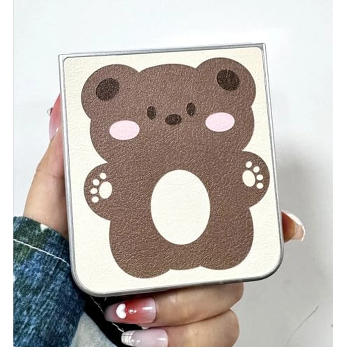 GO-VOLMON Kawaii Cartoon Bear Case for Samsung Galaxy Z Flip 5 Lovely Design, Girls Protective Cover Faux Leather Plating Frame Fabric Inside, Woman Cute Phone Case for Z Flip 5 -White by GO-VOLMON - Image 2