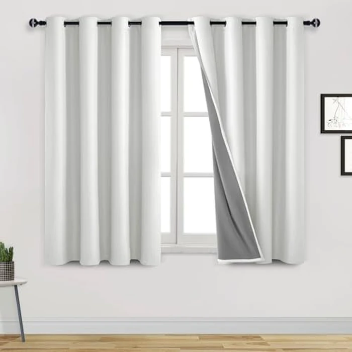 DWCN 100% Blackout Curtains 54 inches Long for Bedroom Thermal Insulated for Small Windows with Black Liner for Kitchen Thermal Insulated Draperies with Grommet Design (Cream,52" W x 54" L) 2 Panels by DWCN - Image 1