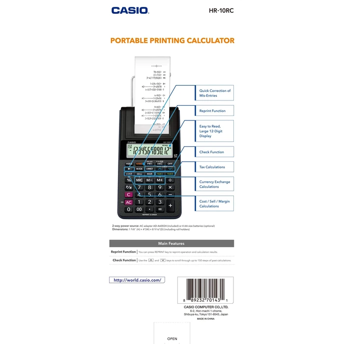Casio HR-10RC Mini Desktop Printing Calculator | Portable | 12-Digit Display | One-Color Printer | Tax & Currency | Ideal for Taxes, Bookkeeping & Accounting Tasks, Black by Casio - Image 4