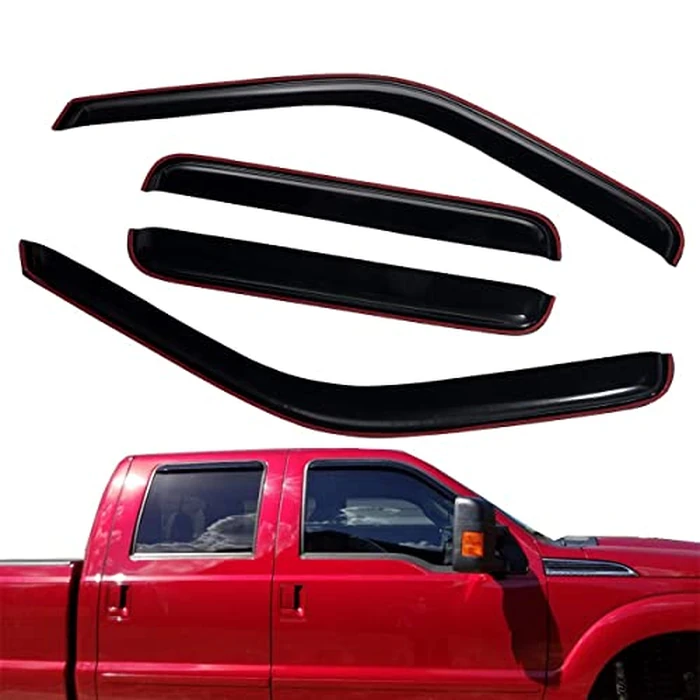 Lightronic Extra Durable Clip-on in-Channel Auto Vent Window Visor, Fits 1999-2016 Ford F-250, F-350, F-450 & F-550 Super-Duty, Crew Cab, UV-Protect Rain Guard, Original Wind Deflector, Smoke, 4-Pcs by Lightronic - Image 1