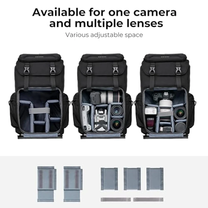 K&F Concept Camera Backpack, Hard Shell Camera Bag, Large Capacity Photography Backpack with 15.6" Laptop Compartment & Tripod Holder & Rain Cover, Backpack for DSLR SLR Cameras and Accessories by K&F CONCEPT - Image 2