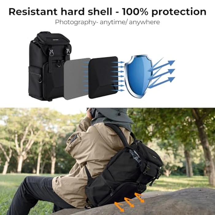 K&F Concept Camera Backpack, Hard Shell Camera Bag, Large Capacity Photography Backpack with 15.6" Laptop Compartment & Tripod Holder & Rain Cover, Backpack for DSLR SLR Cameras and Accessories by K&F CONCEPT - Image 3