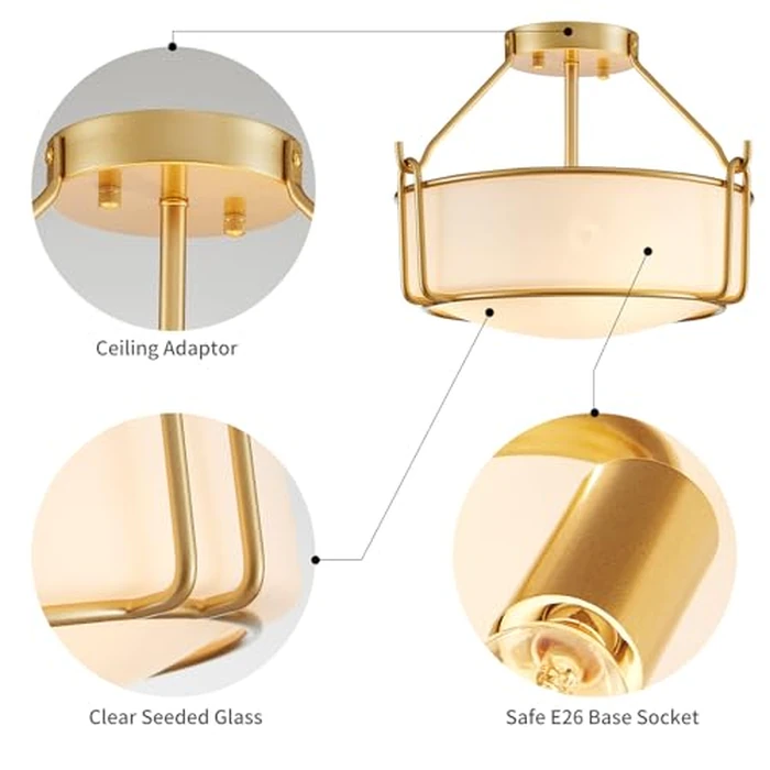 WUZUPS Chandelier 3-Light Semi-Flush Mount Ceiling Light Frosted White Glass Shade Modern Lighting Fixture for Diningroom Hallway Kitchen Bathroom, H 10" x W 14.8", E12 Base, Gold by WUZUPS - Image 3