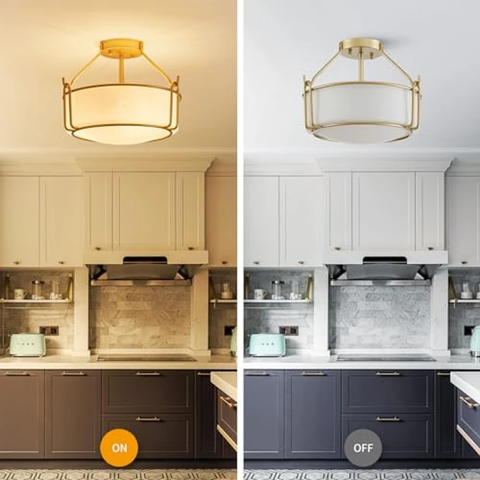 WUZUPS Chandelier 3-Light Semi-Flush Mount Ceiling Light Frosted White Glass Shade Modern Lighting Fixture for Diningroom Hallway Kitchen Bathroom, H 10" x W 14.8", E12 Base, Gold by WUZUPS - Image 4