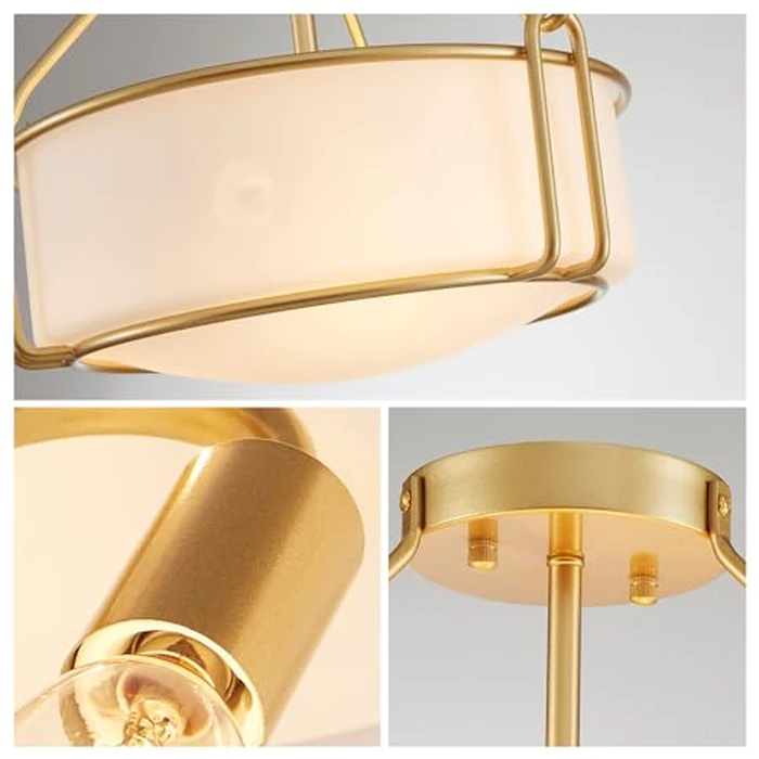 WUZUPS Chandelier 3-Light Semi-Flush Mount Ceiling Light Frosted White Glass Shade Modern Lighting Fixture for Diningroom Hallway Kitchen Bathroom, H 10" x W 14.8", E12 Base, Gold by WUZUPS - Image 5