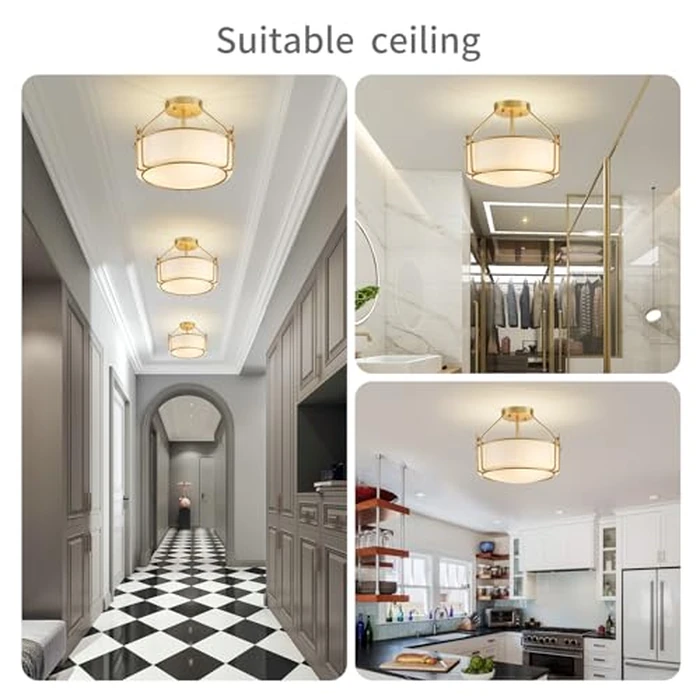WUZUPS Chandelier 3-Light Semi-Flush Mount Ceiling Light Frosted White Glass Shade Modern Lighting Fixture for Diningroom Hallway Kitchen Bathroom, H 10" x W 14.8", E12 Base, Gold by WUZUPS - Image 6