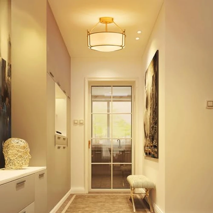 WUZUPS Chandelier 3-Light Semi-Flush Mount Ceiling Light Frosted White Glass Shade Modern Lighting Fixture for Diningroom Hallway Kitchen Bathroom, H 10" x W 14.8", E12 Base, Gold by WUZUPS - Image 7