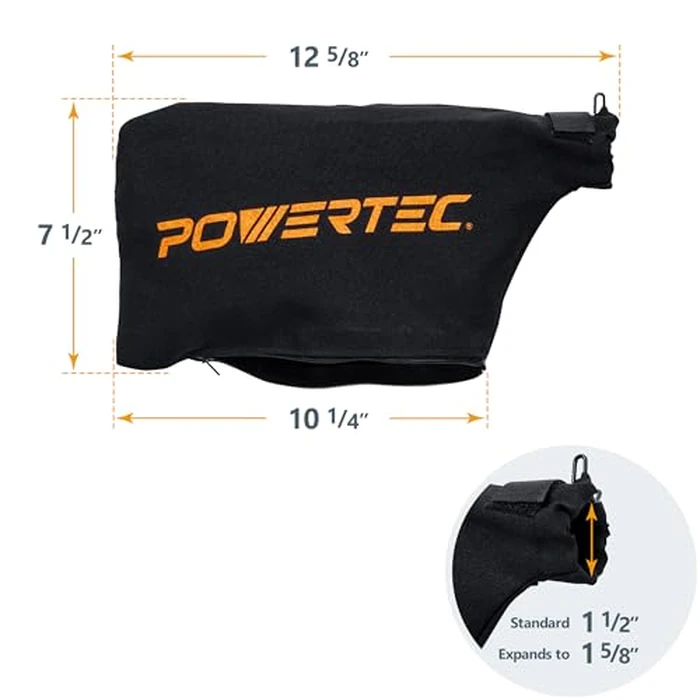 POWERTEC Miter Saw Dust Collector Bag for 7-1/4", 8-1/2" Miter Saw, Fits Nominal 1-1/2" Dust Ports, Hook and Loop Dust Bag w/Zipper, Wired Adjustable Stand Miter Saw Accessories (75081) by POWERTEC - Image 3