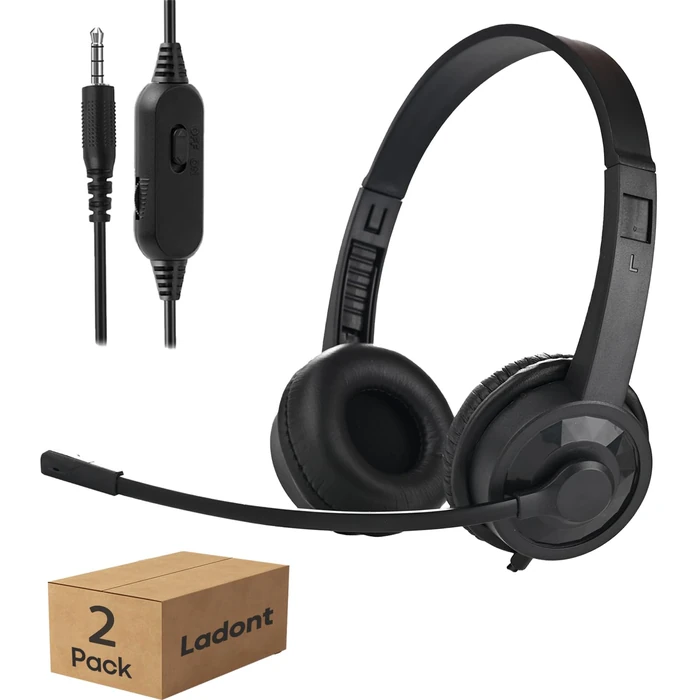 Ladont 2 Pack Kids Headphones with Microphone for Classroom School Student K-12, 3.5mm Jack Wired Headset with Microphone for Laptop Chromebook Computer PC-Black by Ladont - Used - Like New condition - US$11.28