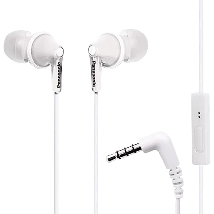Panasonic ErgoFit Wired Earbuds With Microphone, 3.5mm Jack Wired Headphones with Mic and Call Controller, Ergonomic Custom-Fit Earpieces (S/M/L), for Phones and Laptops - RP-TCM125-W (White) by Panasonic - Image 1