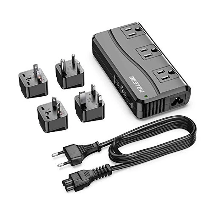 BESTEK Universal Travel Adapter 100-220V to 110V Voltage Converter 250W with 6A 4-Port USB Charging 3 AC Sockets and EU/UK/AU/US/India Worldwide Plug Adapter (Black) by BESTEK - Image 1