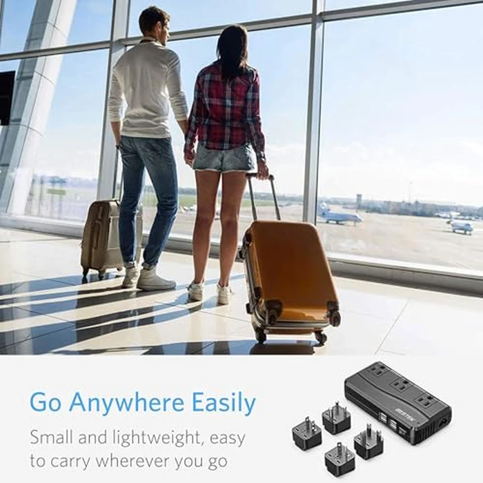 BESTEK Universal Travel Adapter 100-220V to 110V Voltage Converter 250W with 6A 4-Port USB Charging 3 AC Sockets and EU/UK/AU/US/India Worldwide Plug Adapter (Black) by BESTEK - Image 2