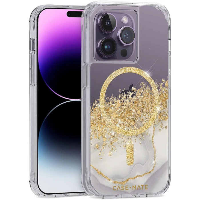 Case-Mate Karat Marble Phone Case with Magsafe for iPhone 14 Pro - Clear/Gold by Case-Mate - Image 1