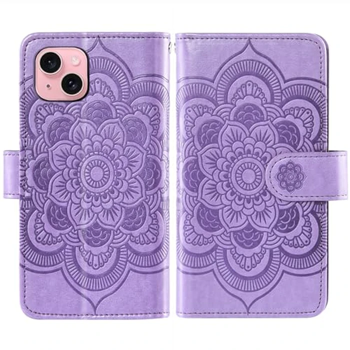 Asuwish Compatible with iPhone 15 6.1 inch Wallet Case and Tempered Glass Screen Protector Flower Leather Flip Credit Card Holder Cell Phone Cover for iPhone15 5G i i-Phone i15 15Case Women Men Purple by Asuwish - Image 6