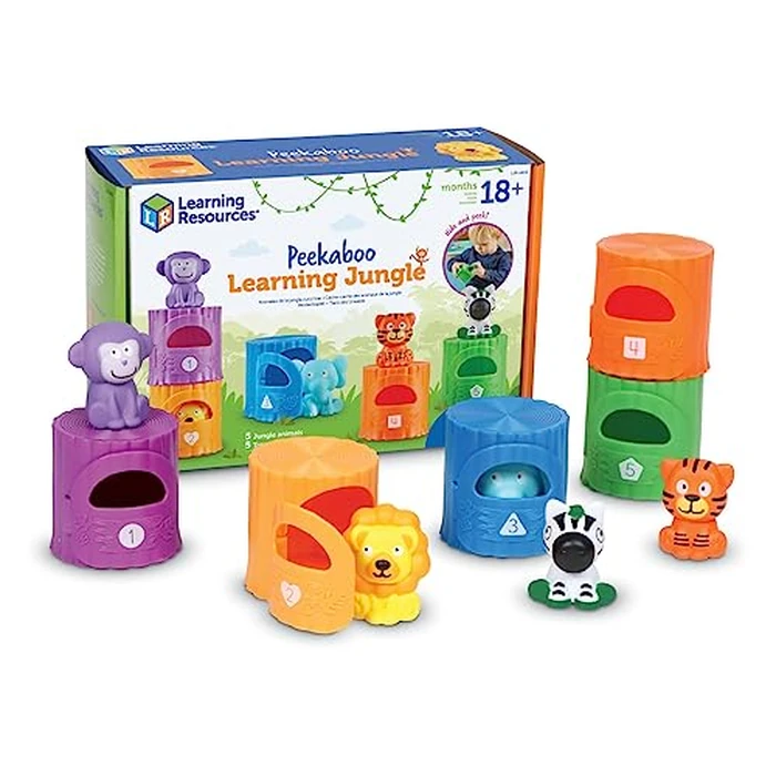 Learning Resources Peekaboo Learning Jungle Toddler - 10 Pieces, Ages 18 Months + , Toddler Montessori Toys, Stacking Shape, Sorting and Matching Skill, Educational Games by Learning Resources - Used - Like New condition
