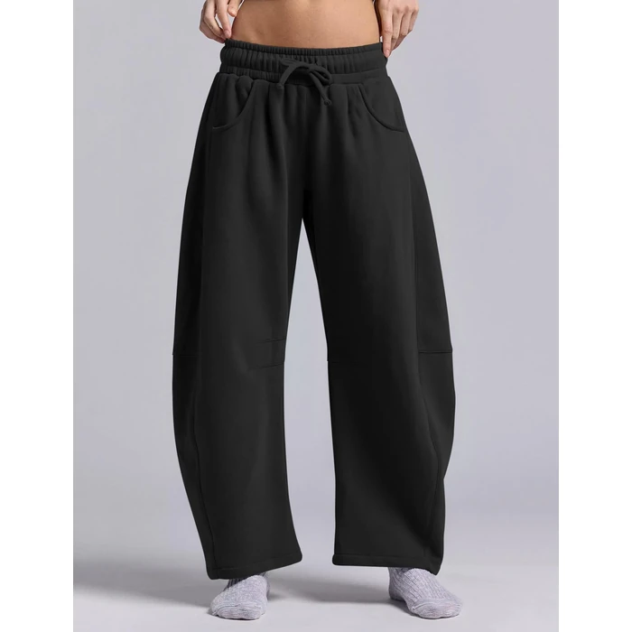 HeSaYep Women's Barrel Leg Sweatpants Drawstring Wide Leg Lounge Pants Baggy Casual Cotton Sweat Pants with Pockets,Black M by HeSaYep - Image 4