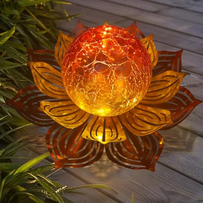 MLKNK Lotus Flower Lamp Solar Garden Lights Yard Art Gardening Gifts for Women Waterproof Led Metal Flower Lights for Patio Porch Pathway Lawn Pond Outdoor Decorations by MLKNK - Image 1
