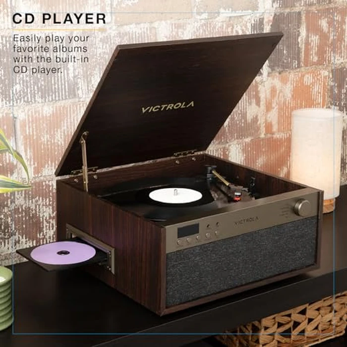 Victrola Century Essential - 5-in-1 Vinyl Record Player & Music Center - 3-Speed Turntable, CD Player, VINYLSTREAM, Bluetooth & 3.5mm Aux, Record Player with Speakers, Mid Century Design (Espresso) by Victrola - Image 5